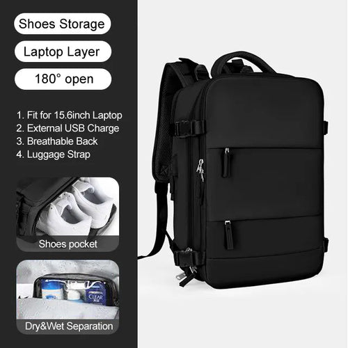 Large Travel Backpack With USB Fits Shoes and 17 Inch Laptop - A Fabventure