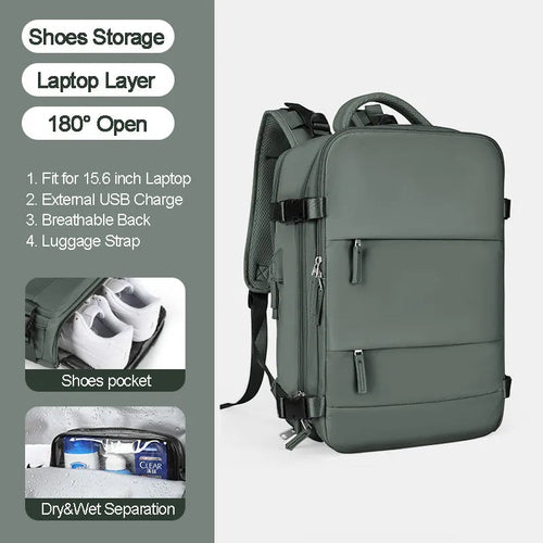 Large Travel Backpack With USB Fits Shoes and 17 Inch Laptop - A Fabventure