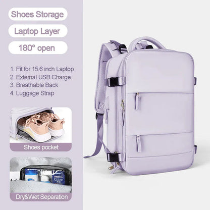 Large Travel Backpack With USB Fits Shoes and 17 Inch Laptop - A Fabventure