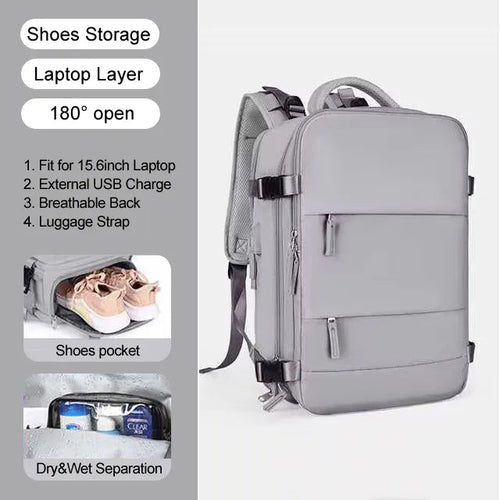 Large Travel Backpack With USB Fits Shoes and 17 Inch Laptop - A Fabventure