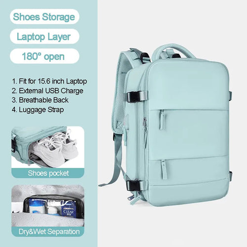 Large Travel Backpack With USB Fits Shoes and 17 Inch Laptop - A Fabventure