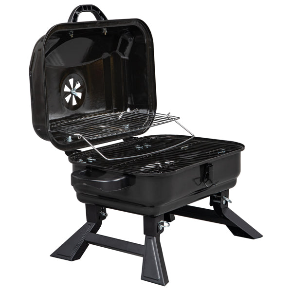 Portable Folding Tabletop Charcoal Grill and Smoker with Lid